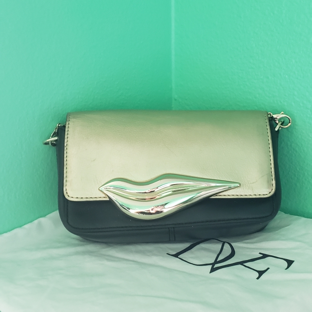 DVF guinine leather black and gold crossbody bag